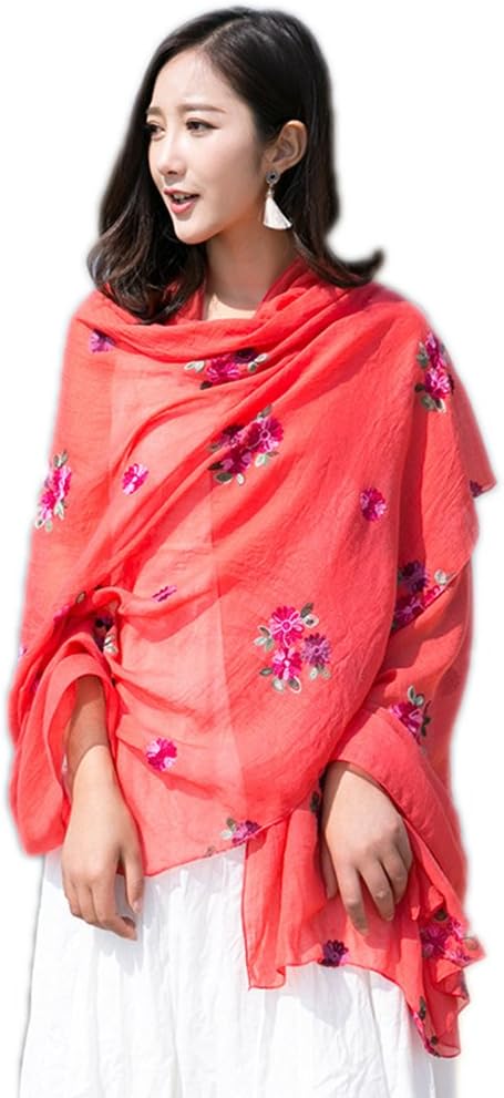Summer cotton and linen embroidered shawl beach sunscreen scarf Bikini Cover Up Scarf