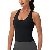 MAGCOMSEN Women's Workout Tank Tops with Built in Bra Athletic Racerback Support Tanks Padded Fitted Yoga Crop Gym Activewear
