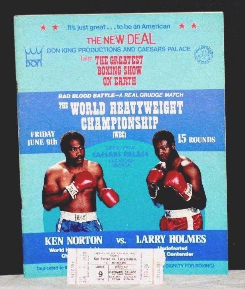 1978 Larry Holmes vs. Ken Norton On-Site Fight Program & Partial Ticket - Boxing Tickets