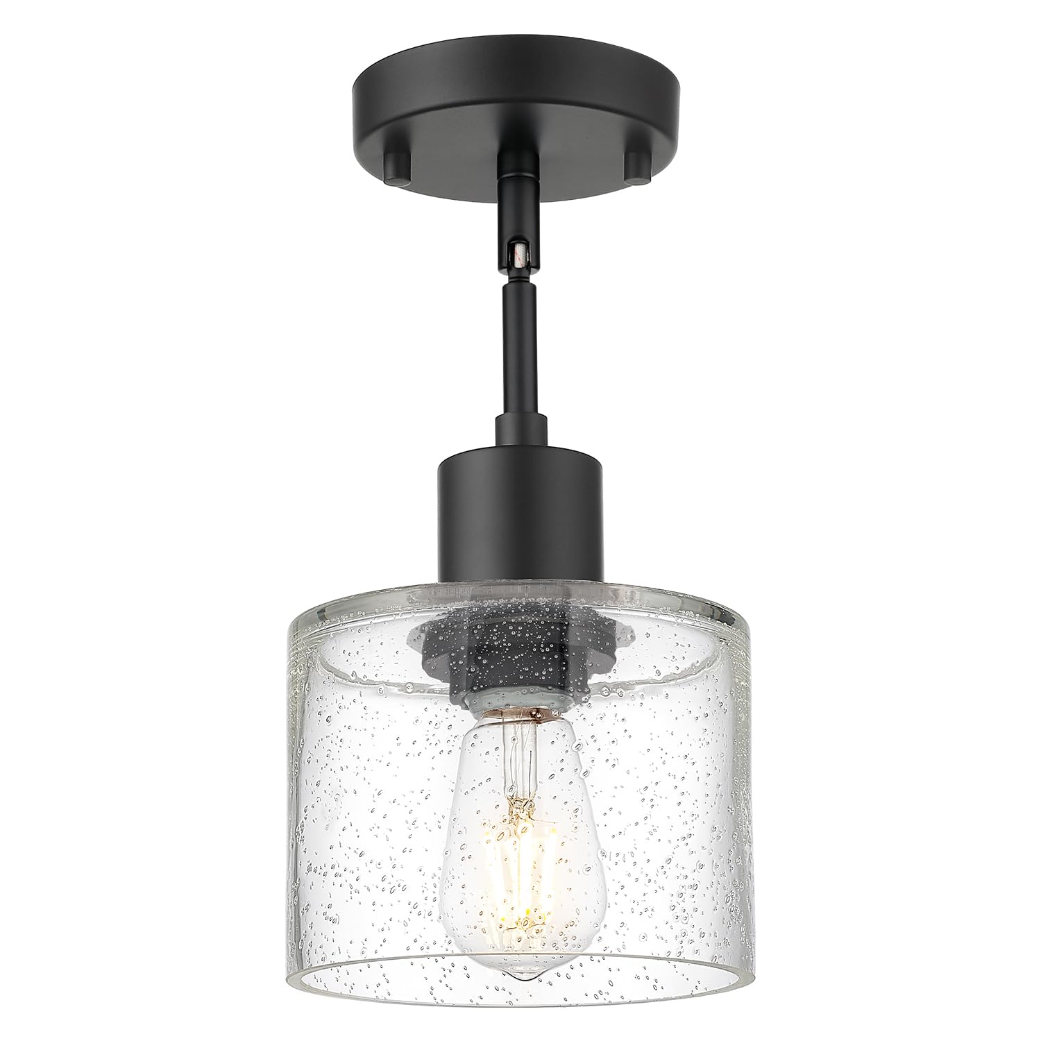 Photo 1 of LMS Semi Flush Mount Ceiling Light, Modern Farmhouse 1-Light Ceiling Light Fixture in Matte Black Finish with Seed Glass, LMS-101