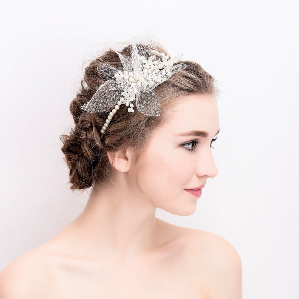 Lurrose Pearl Headband Wedding Bridal Pearl Headpiece Crystal Pearls Hair Band Pearl Headdress for Women Bridal Wedding - Image 5