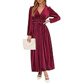 Sissyaki Women's Long Sleeve Velvet Dresses Fall Winter Long Dress Wedding Guest Party Maxi Dress