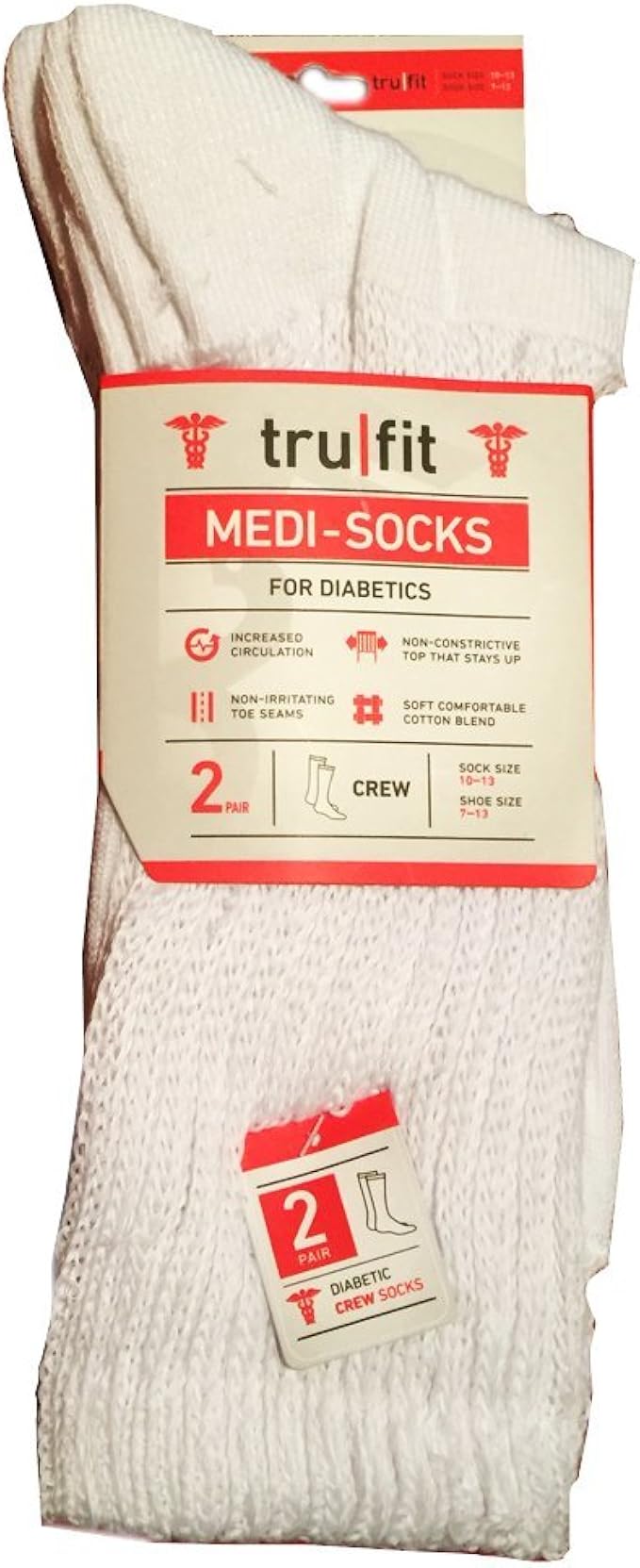 Medi Socks Therapeudic Comfort Diabetic Crew Socks 2 Pack (white) Clothing