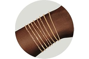 Poxtex 8pcs Gold Bracelet Set for Women, 14K Gold Plated Waterproof Cuban Figaro Paperclip Beaded Rope Stack Link Jewelry Set, Adjustable Trendy Aesthetic Accessories Gifts for Women Girls