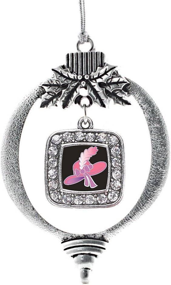 Inspired Silver - Pink Hat Charm Ornament - Silver Square Charm Holiday Ornaments with Cubic Zirconia Jewelry