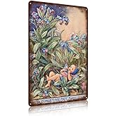 Flower Fairy Wall Decor Vintage Metal Tin Signs Fairy Garden Accessories - The Forget-Me-Not