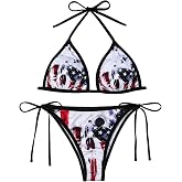 RARITYUS Women Shiny Rhinestone Skull Gothic Bikini 2 Piece Sexy Backless High Cut Swimsuit for Halloween Rave Festival
