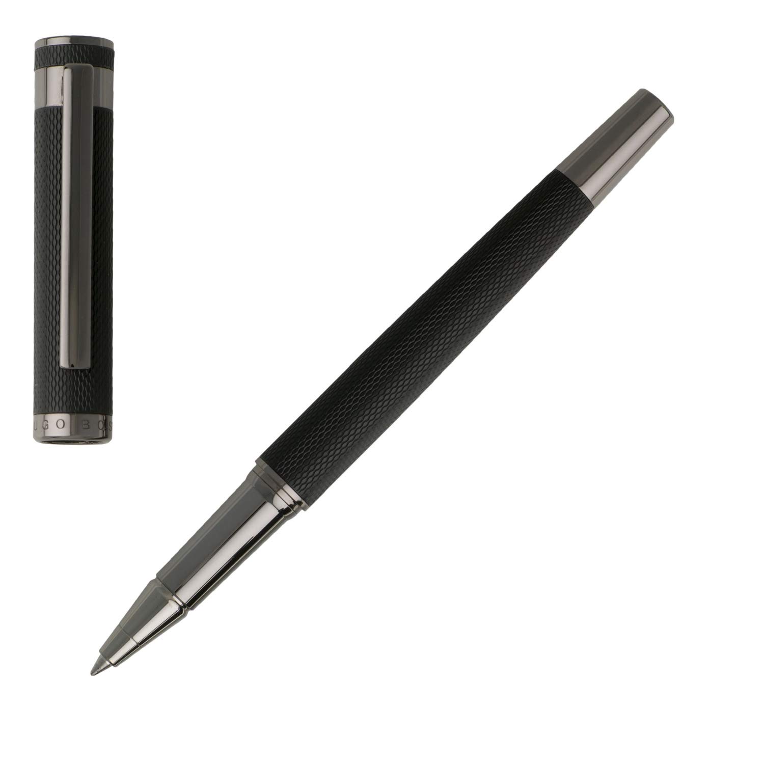 Hugo Boss HSW7665 "Caption Structure" Rollerball Pen - Black/Dark Chrome