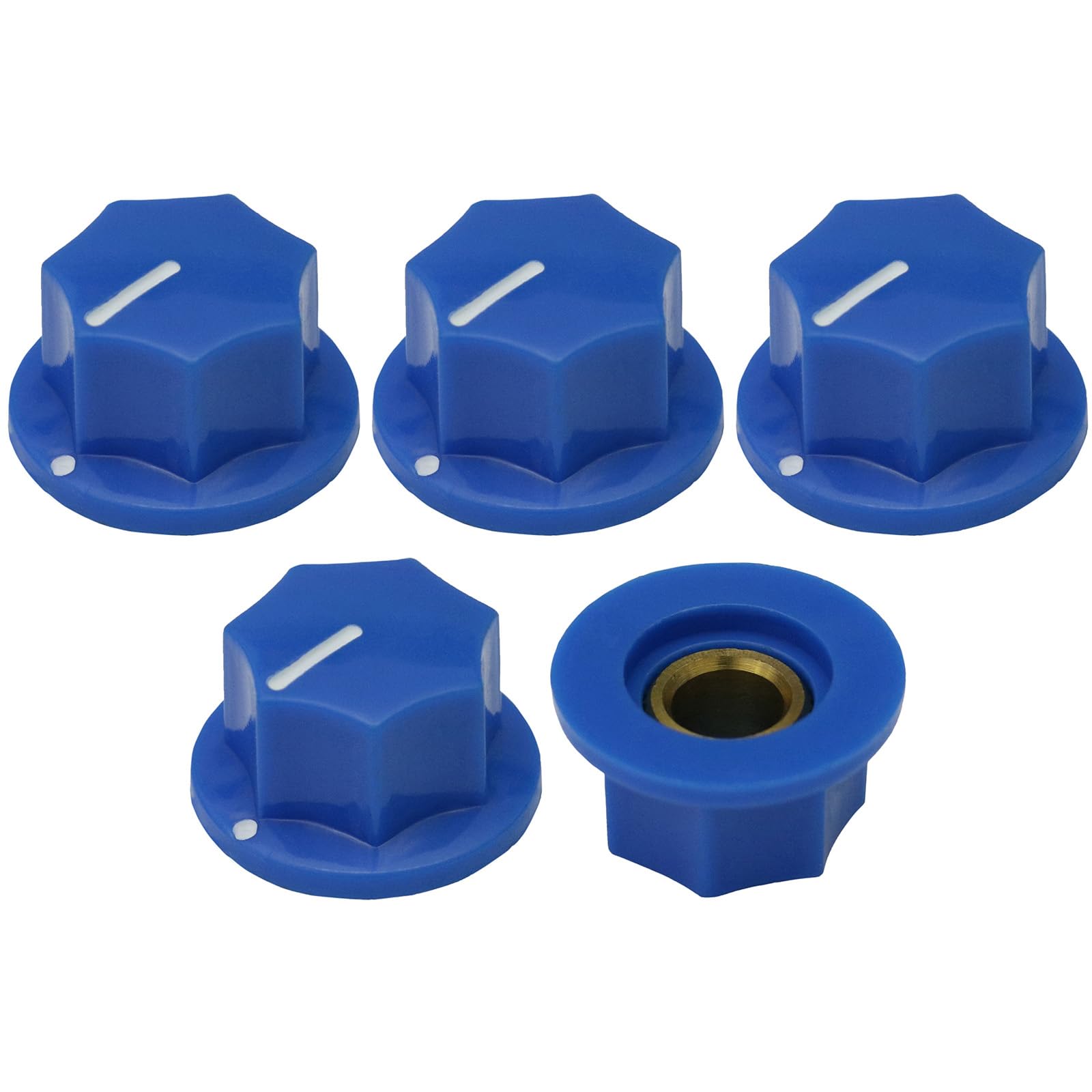 6.4mm Round Hole Large Skirted 7-Sided Guitar/Pedal Control Knob Pack of 5 (Blue)