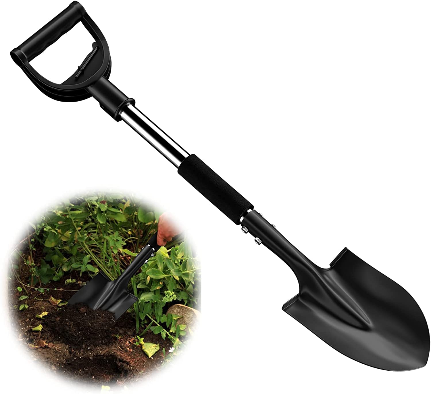 FLY HAWK SHOVEL_SPADE, Modern Style, Alloy Steel, Black, 78 cm, Hardware, D-Grip Handle, Suitable for Digging, Camping, Car, Gardening, Children's Snow Shovel