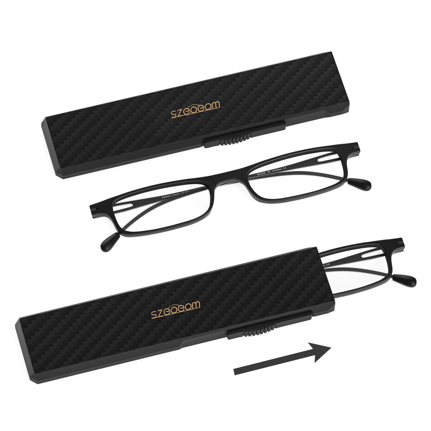 SZEOEOM Ultra thin Folding Reading Glasses Women Men Lightweight TR90 Blue Light Blocking Anti Foldable Compact Computer Readers Portable Slim Flat sturdy case Black +2.0 (BLACK, 3, Dioptres)