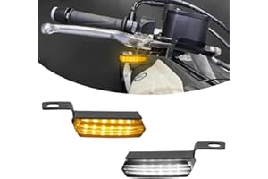 KICRY Mini LED Turn Signals Motorcycle Front Sequential Indicators 3 Wire Handlebar Blinkers with Running Lights Universal Compatible with Harley Yamaha Honda Kawasaki(Black with White/Amber light)