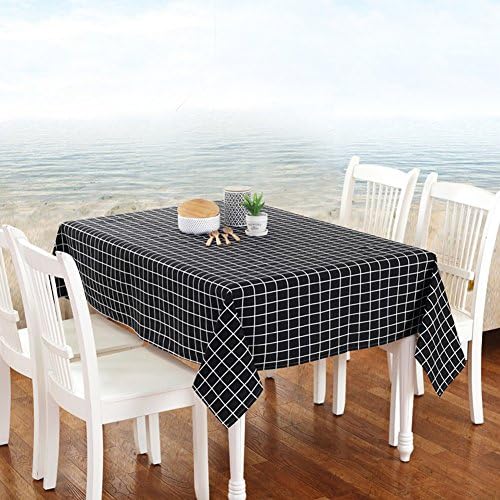 Sandweek Washable Tablecloth Cotton Linen Black Check Plaid Fabric Table Cover for Farmhouse Décor, Dinner Parties, Picnic Indoor Outdoor Use (36 Inch x 36 Inch)