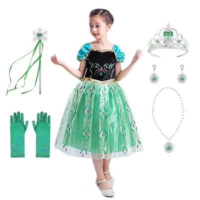 Gherorner Anna Princess Dress for Little Girls Birthday Fancy Dress Snow Party Cosplay Costumes with Accessories