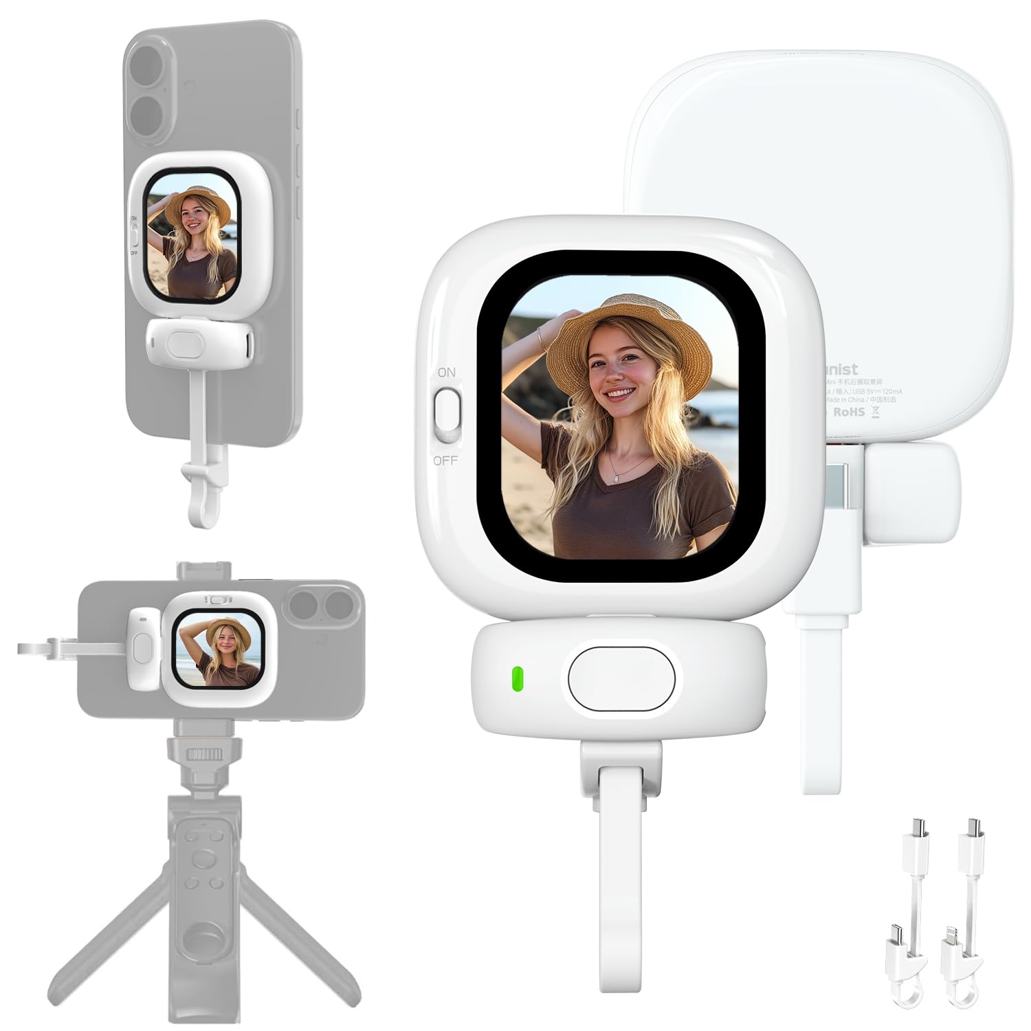 Photo 1 of Founist Vlogmate Mini Vlog Selfie Monitor Screen for iPhone, Wired Back Camera Monitor with Magnetic AMOLED Screen, Bluetooth Remote, Dual Cable Include for iPhone 16/15/14/13/12/11/SE/XR/XS/X/8/7/6/5