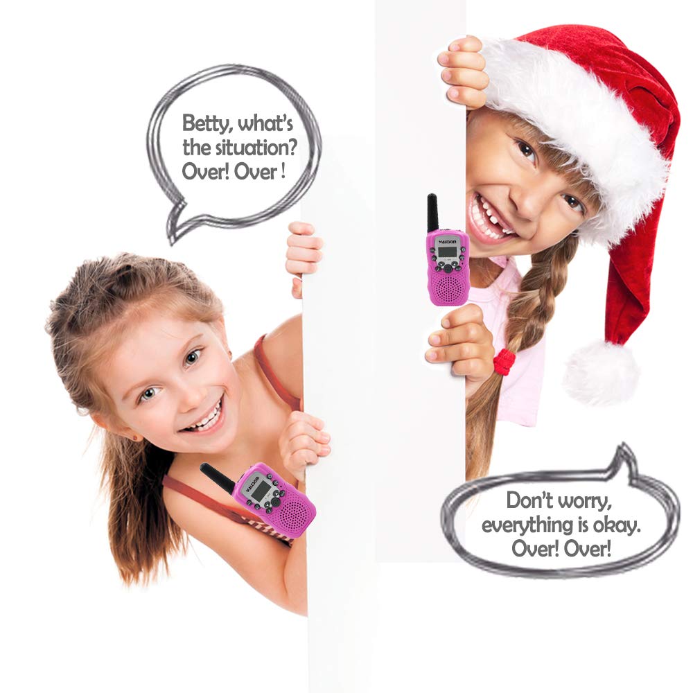 Waltsom Kids Walkie Talkies, 2 Pack Portable T388 3KM Long Rang UHF Radio 22 FRS and GMRS Walky Talky for Camping/Summer Camp/Spring Outing Indoor Outdoor Activities, Best Gift for Child (Pink)