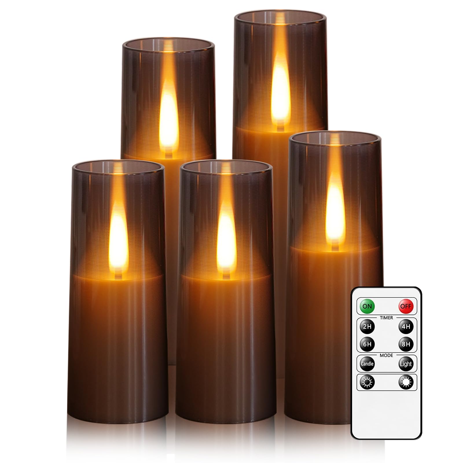 Photo 1 of JINYANIA Flameless LED Candles, Upgraded Realistic Flickering Flame Battery Operated Candles with Remote Timer, Acrylic Electric Set of 5 for Romantic Ambiance and Home Decoration?Grey?