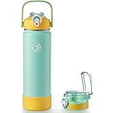 GOSWAG Insulated Water Bottle 24 oz, Stainless Steel Water Bottles with 2 Lids and Silicone Sleeve for School and Work, Double-Wall Vacuum Insulation