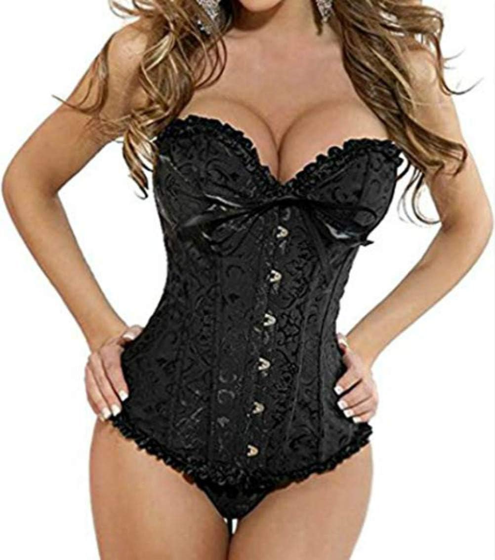 Women's Gothic Lace up Boned Overbust Bustier Brocade Basque Corset Lingerie Plus Size 6-24