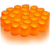Homemory 24 Pack Orange Flameless Flickering LED Votive Tealights Candles | Battery operated, warm white glow, orange shell, 1.5"D x 1.6"H, for halloween, thanksgiving &amp; fall harvest decor