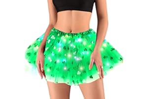 REETAN Light up Tutu Skirts St. Patrick's Day Tutus Layered LED Irish Clover Tutu Skirt Costume for Women and Girls