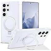 CHAOFEnG Magnetic Compatible with Samsung Galaxy S25 Ultra Case with Stand [Military Grade Drop][Compatible with Magnet] Ring Holder Translucent Slim Hard Back Soft Edge, White