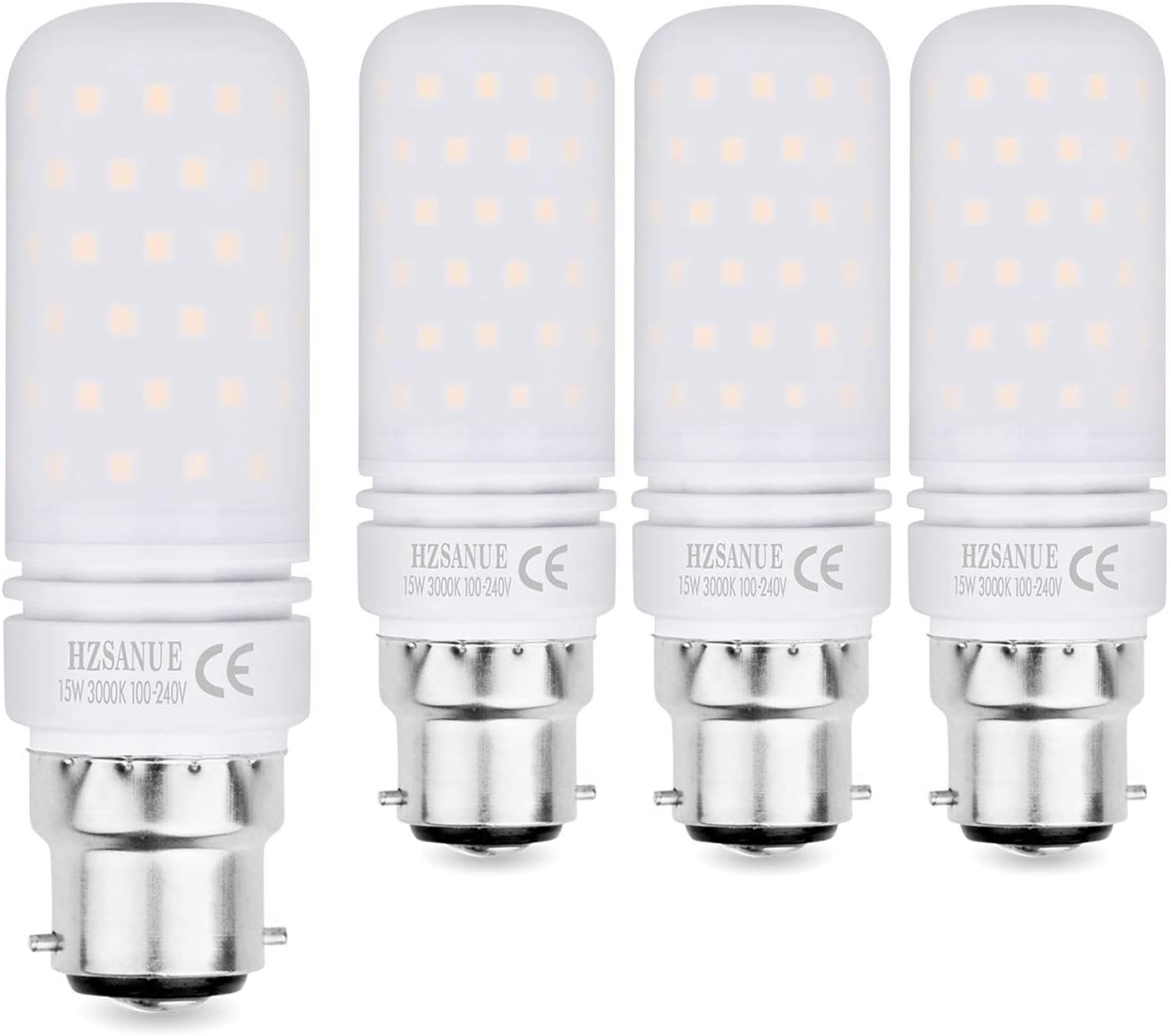 HZSANUE Led Light Bulbs 15W, 120W Incandescent Bulbs Equivalent, 1500Lm, 3000K Warm White, B22 Bayonet Cap Corn Bulbs, Pack of 4