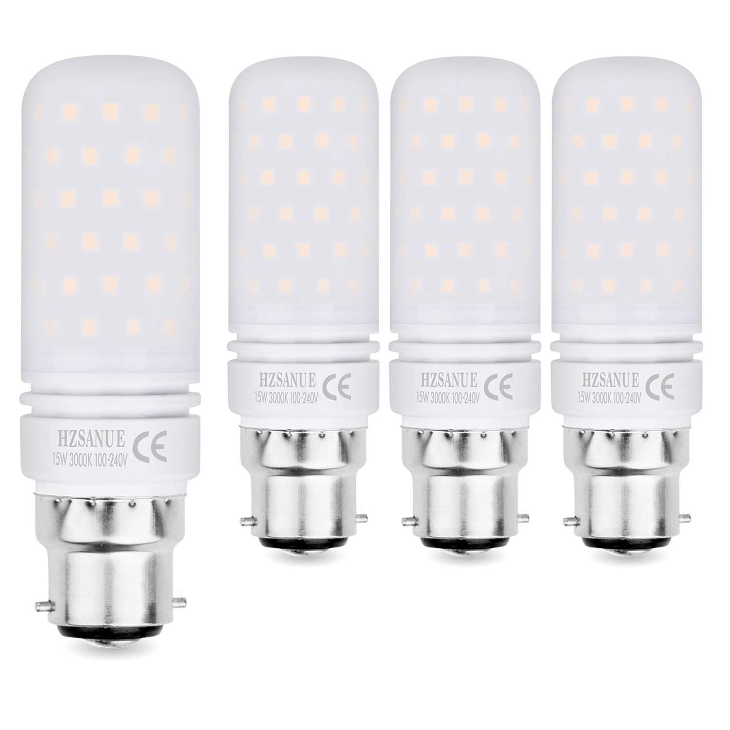HZSANUE Led Light Bulbs 15W, 120W Incandescent Bulbs Equivalent, 1500Lm, 3000K Warm White, B22 Bayonet Cap Corn Bulbs, Pack of 4 — image 1