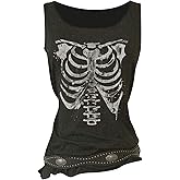 WDIRARA Women's Skull Graphic Tank Top Scoop Neck Sleeveless Tee Gothic Punk Tops