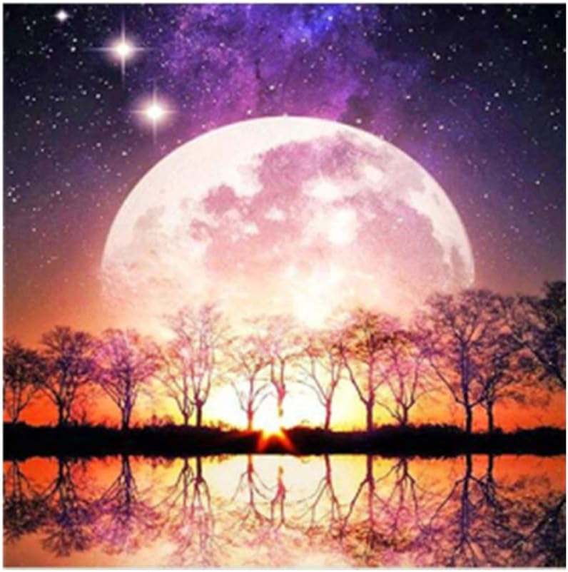thanksky Paint by Numbers Kits, Full Moon Tree Full Drill DIY 5D Diamond Painting Cross Stitch Kits (style4)