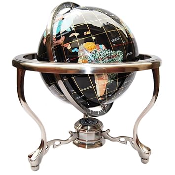 14 BLACK ONYX GEMSTONE GLOBE with Silver Stand