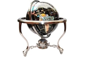 UNIQUE ART SINCE 1996 14" BLACK ONYX GEMSTONE GLOBE with Silver Stand