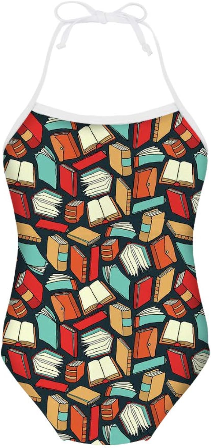 Amazon Com Uniceu Little Girls One Piece Swimsuit Halter Swimwear Books Science Bathing Suit For 3y 8y Clothing