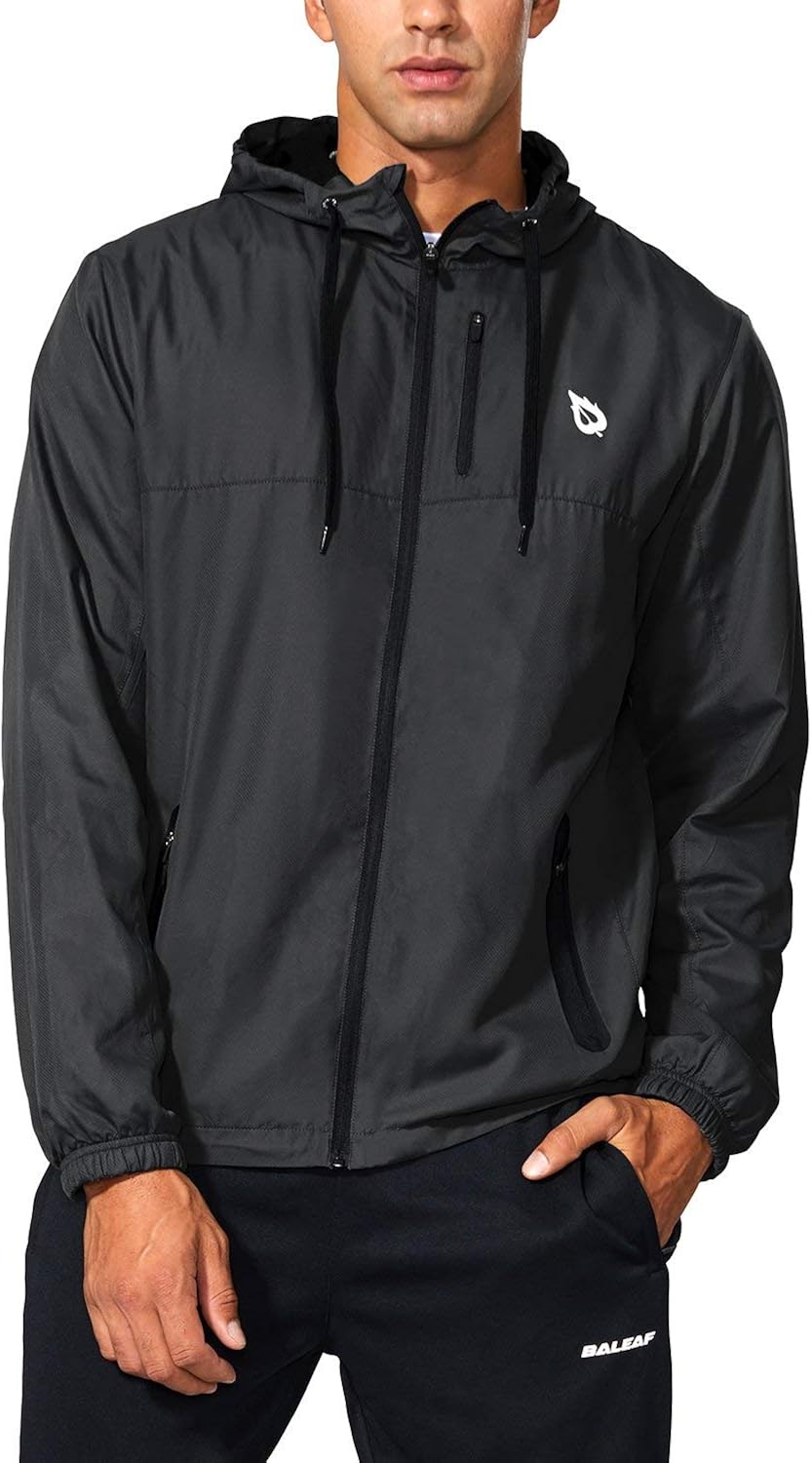 BALEAF Men's Sports Windbreaker Running Track Workout Jackets Lightweight Water Resistant Jackets Zip Pockets: Clothing