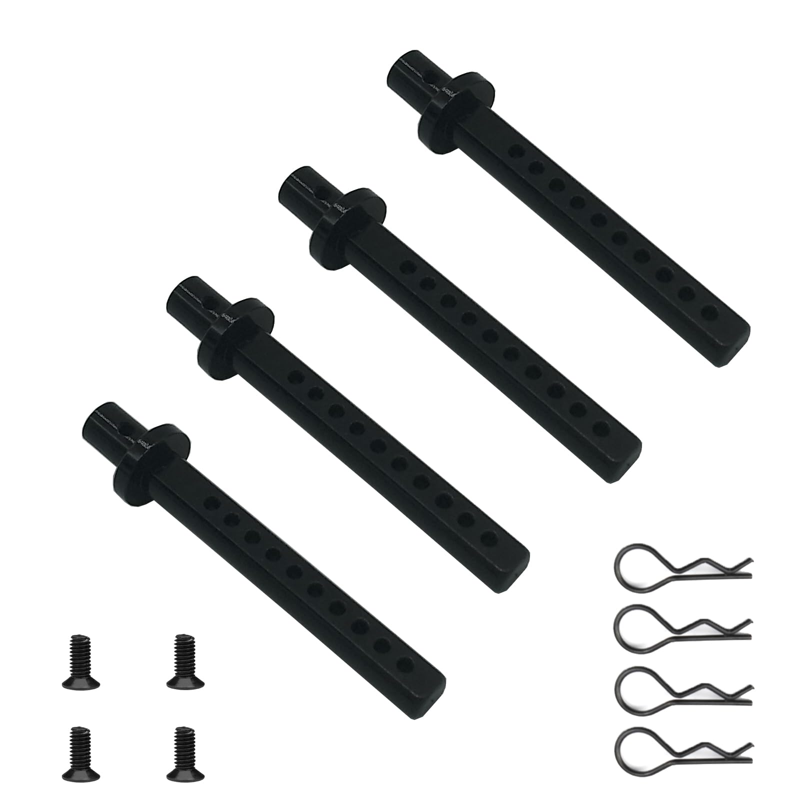 4-Pack Aluminum Alloy RC Car Body Post Mounts with Clips for AXIAL SCX10 1/10 RC Rock Crawler Option Parts (Black)