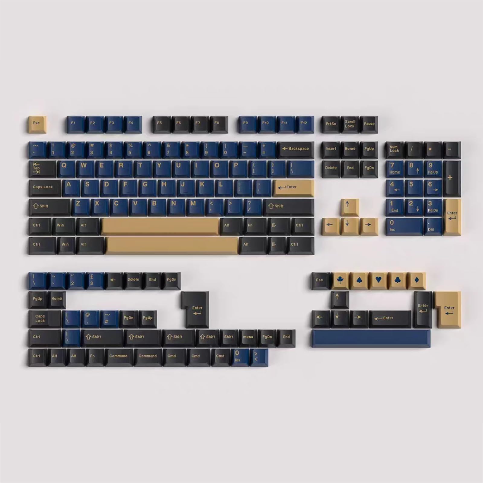 Double Shot Keycaps 163 Keys Cherry Profile Blue Samurai Keycap Set with 7u/6.25u Spacebar for ANSI/ISO Layout Cherry MX Switches Mechanical Gaming Keyboard