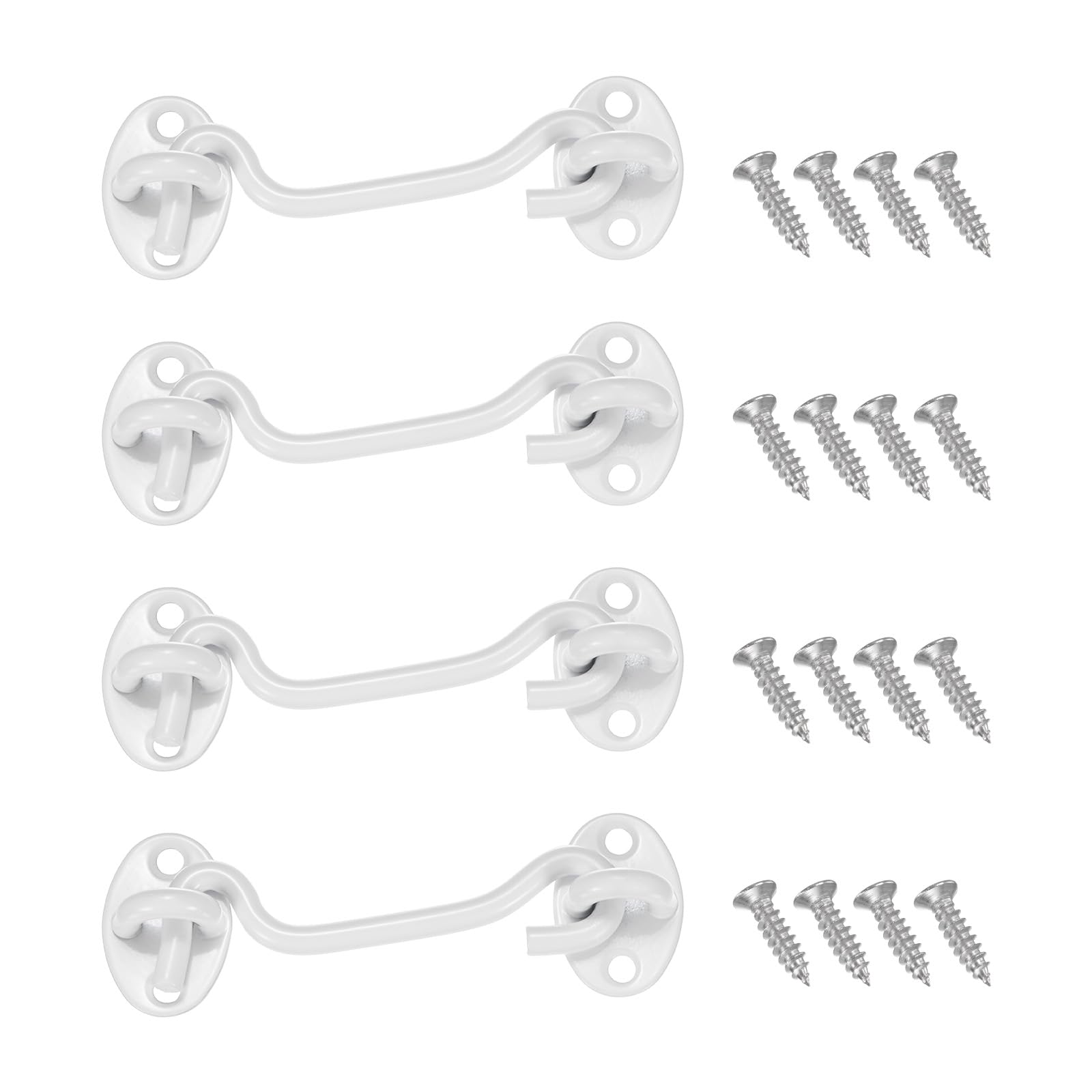 M METERXITY 4-Pack Hook and Eye Latch for Door 4 Inch Stainless Steel Gate Latch Barn Door Lock Hook and Eye Gate Latch for Gate/Shutters/Window/Cabinet/Bathroom [White]