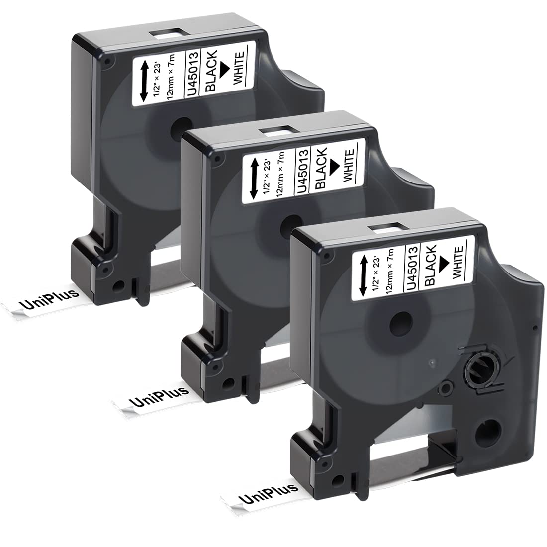 UniPlus 3X Compatible Label Replacement for D1 45013 S0720530 12mm 0.47 Tape Black on White Work with LabelManager 160 210D 220P 360D 500TS LabelPoint 150 200 450 Duo, 12mm x 7m