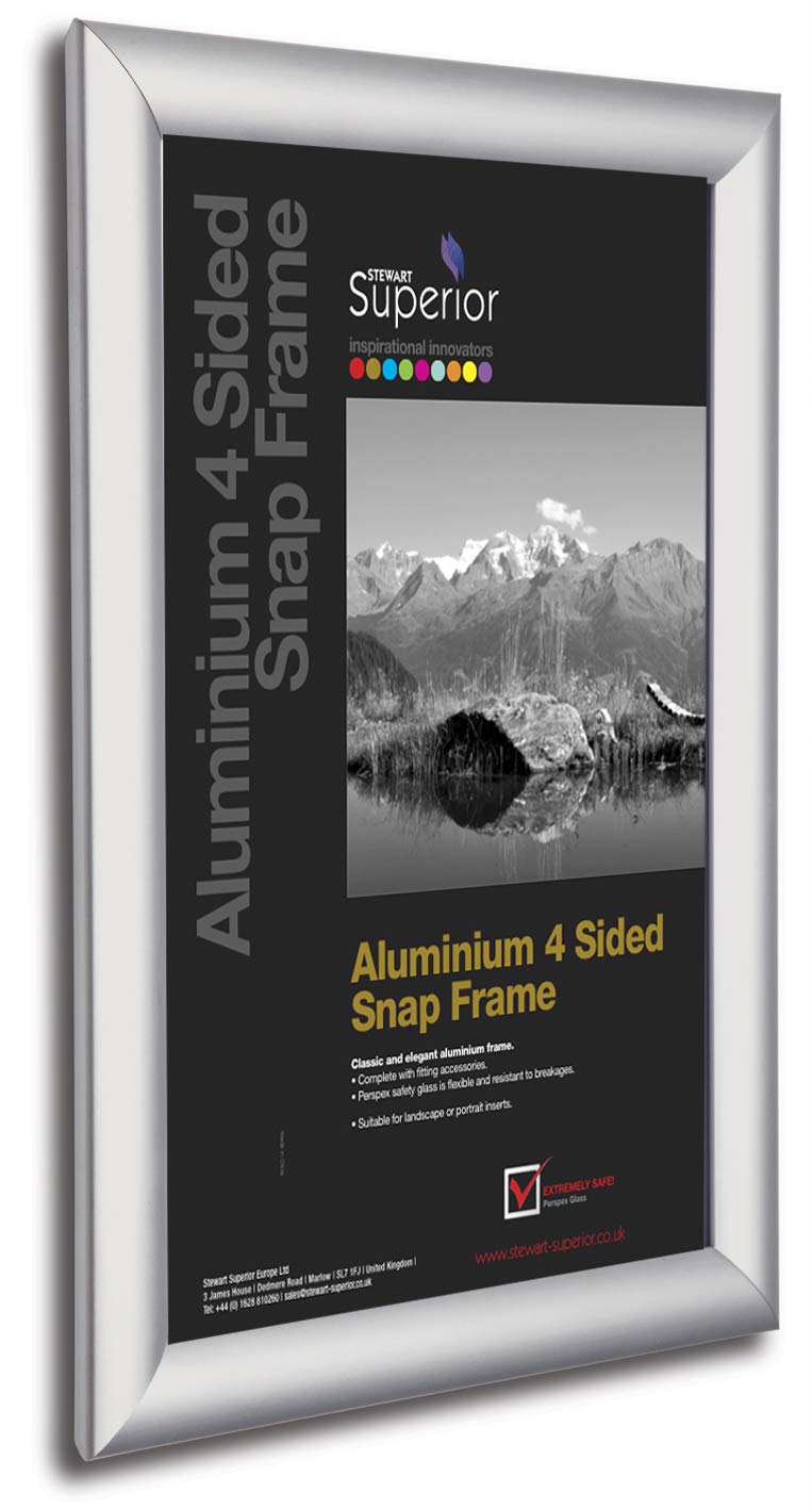 Stewart Superior A5 Aluminium 4 Sided 25mm Front Loading Picture/Poster Snap Frame - Silver