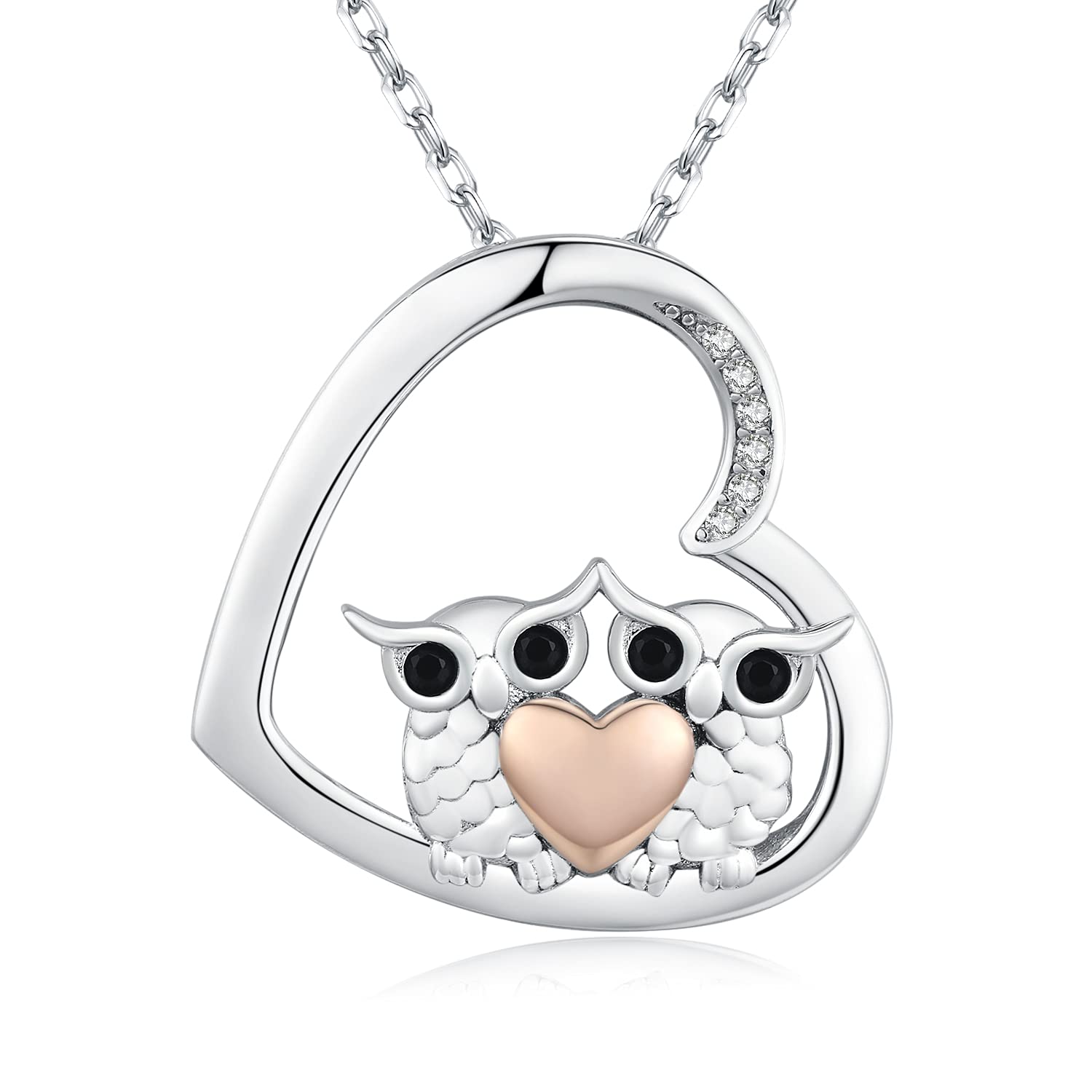 TANGPOET Owl Necklace 925 Sterling Silver Animal Pendant Jewelry Heart Owl Gifts for Women Wife Mum Girlfriend