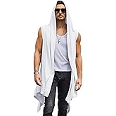 COOFANDY Men's Long Hooded Cardigan Sleeveless Ruffle Shawl Collar Lightweight Open Front Drape Kimono Vest