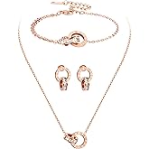 AILPIWE Dainty Necklace Bracelet Earrings Set for Women Gold Silver Rose Gold Diamond Interlocking Circle Jewelry Set for Sister Mom Gift