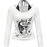 SOLY HUX Women's Graphic Tees Y2k Gothic Halter Tops Long Sleeve Going Out T Shirt Punk Vintage Alternative Clothes