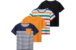 Boys Girls 4 Pack Athletic T Shirts Kids Short Sleeve Striped Mesh Shirt Summer Crewneck Outdoor Graphic Top 4-13 Years