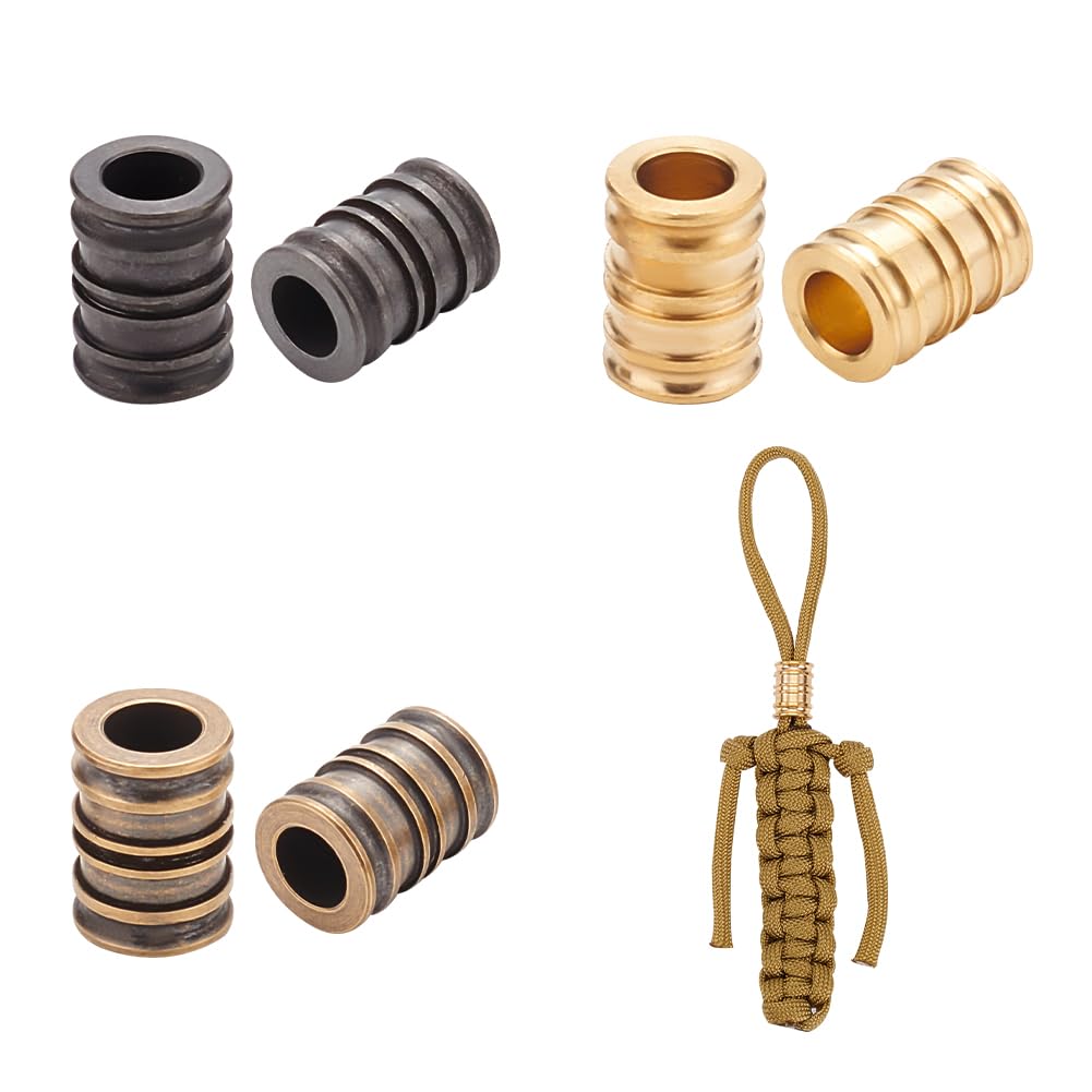 NBEADS 6 Pcs Lanyard Beads umbrella rope Bracelet Beads, Groove Column European Brass Beads Metal Loose Spacer Beads for EDC String Pendant Parachute String Tool