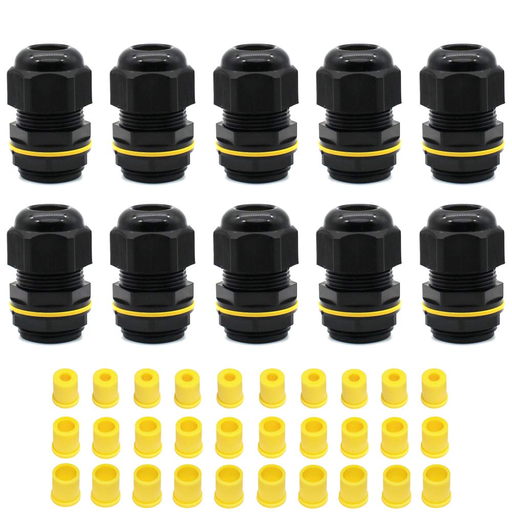 10 PCS Cable Glands, HUYU Waterproof IP68 Cable Glands Connectors M25 for 4-8mm 8-12mm 10-14mm Cable Diameter Nylon Plastic Cable Gland Joints for Home/Garden/Outdoor Lighting