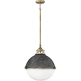 Hinkley Fletcher Two Light Large Orb Pendant, Etched Opal Glass, Max. Height 54.75-in, Aged Zinc/Heritage Brass