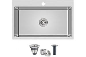 MENATT 28 Inch Drop-in Kitchen Sink, 304 Stainless Steel Topmount Handmade Kitchen Sink, Single Bowl Workstation Sink with Drain Kit (Brushed), 28"x18"x9"