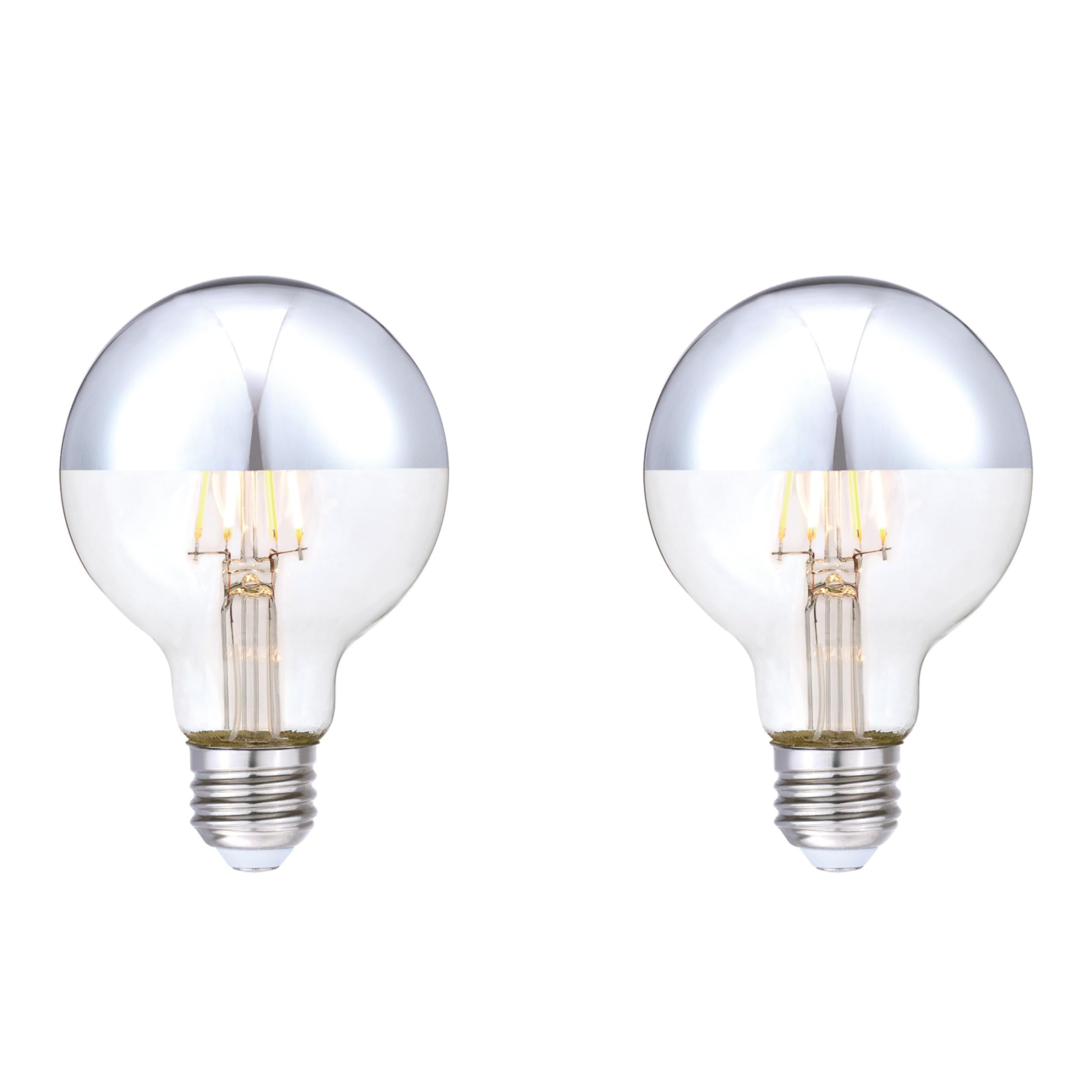 Photo 1 of Westinghouse 51691EC2 4.5 Watt (40 Watt Equivalent) G25 Dimmable Half Chrome Filament LED Light Bulb, E26 Medium Base, 2 Pack