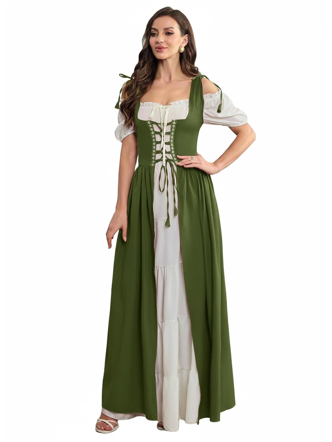 Photo 1 of Abaowedding Renaissance Costume Women Medieval Dress Renaissance Pirate Irish Ren Faire Dresses Olive 2XL-3XL